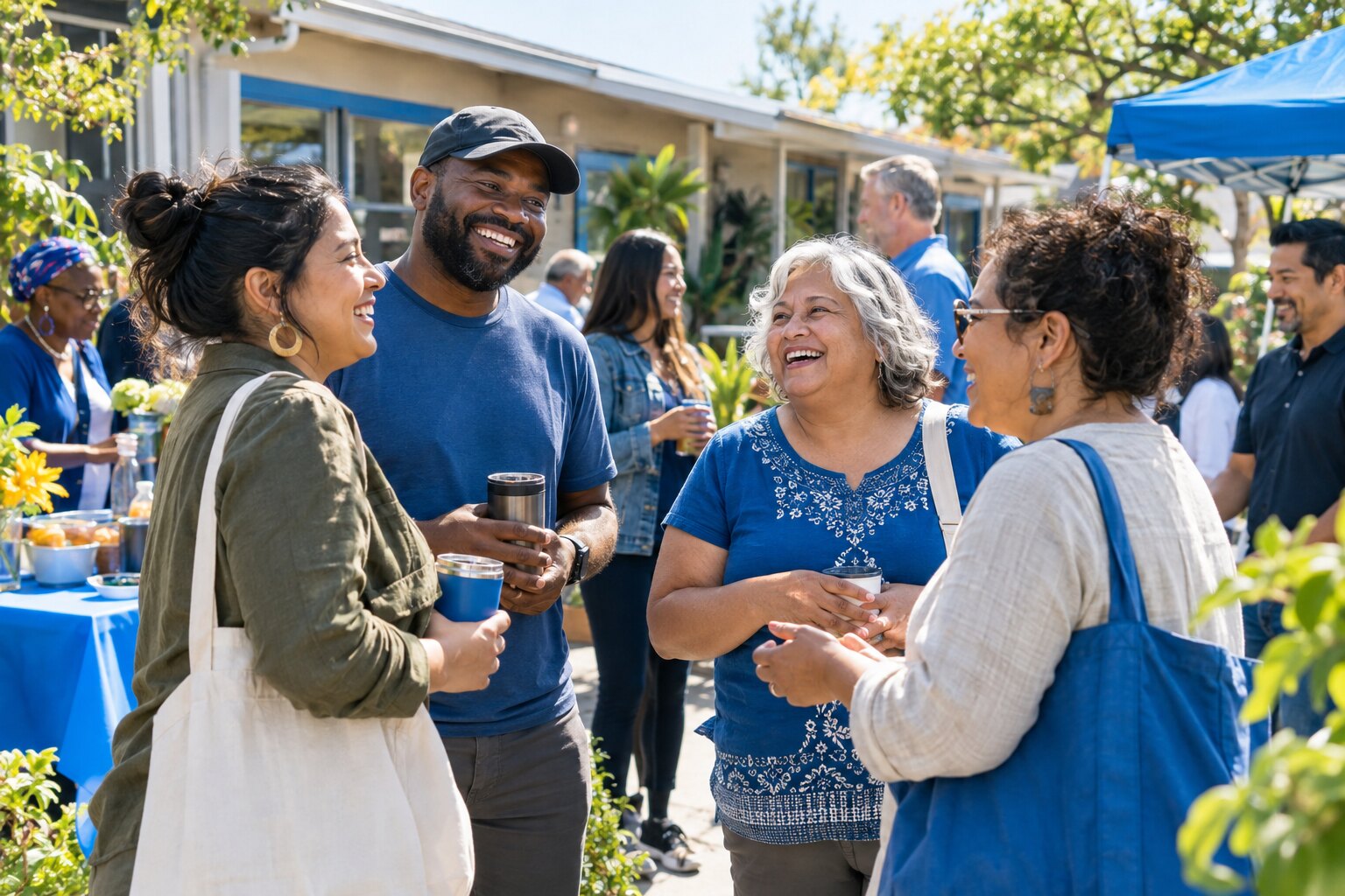 Neighbors connecting at a welcoming community health gathering